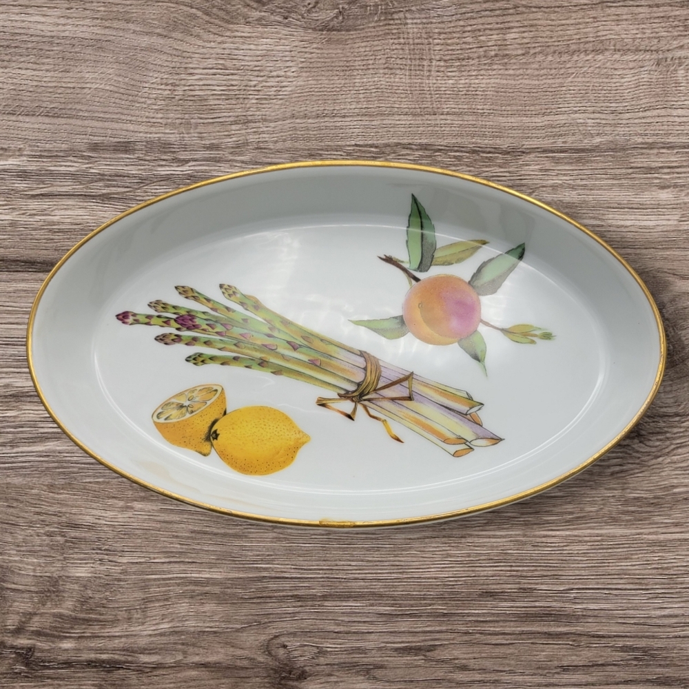 Vintage Evesham Royal Worcester Fine China Gold Rim Baking Dish Discontinued